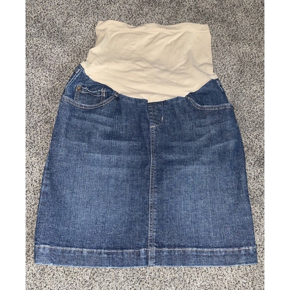 Indigo Blue Maternity Denim Skirt S Over Bump Jean Mini Stretch Pockets